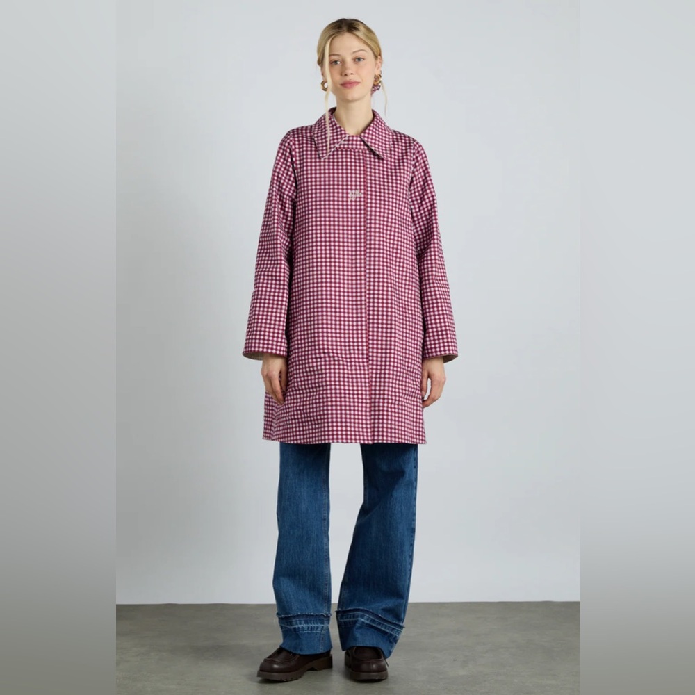NWT Damson Madder Mercedes Bow Reversible Trench - Gingham & Ecru